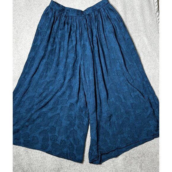 Chico's Pants Womens 2 US Large Blue Jacquard Wide Leg Palazzo Pull-On Culottes - Picture 1 of 13